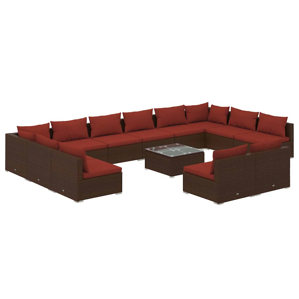 13 részes barna polyrattan kerti ülőgarnitúra párnákkal 2