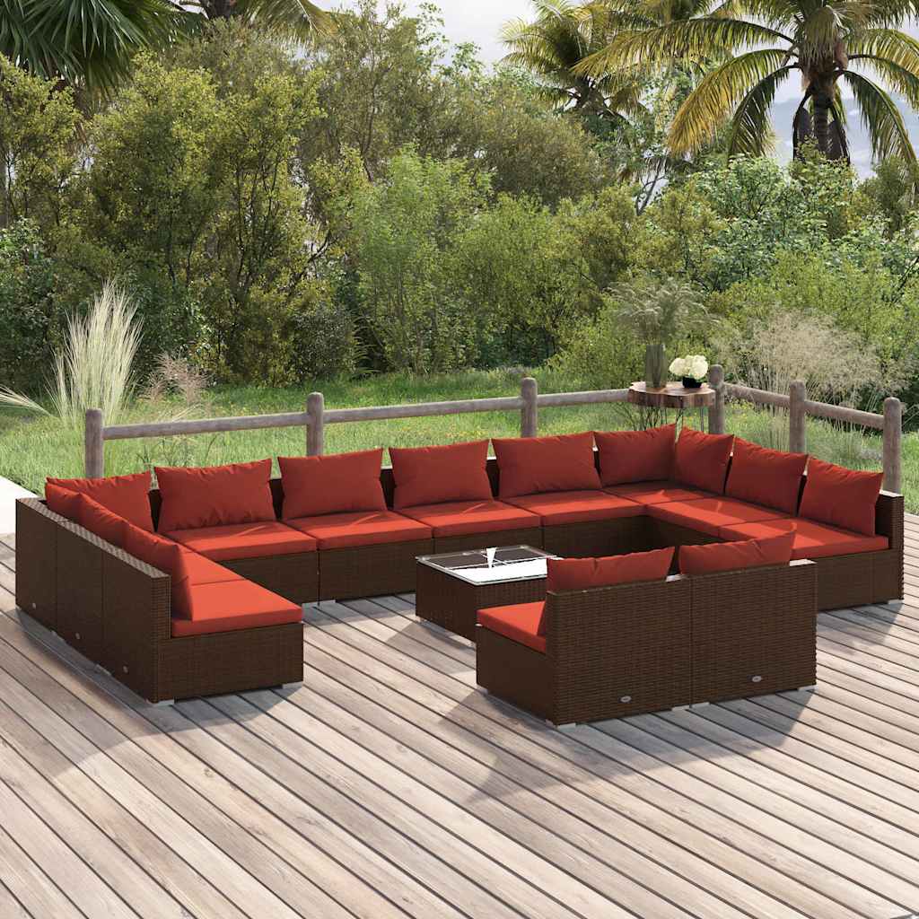 13 részes barna polyrattan kerti ülőgarnitúra párnákkal