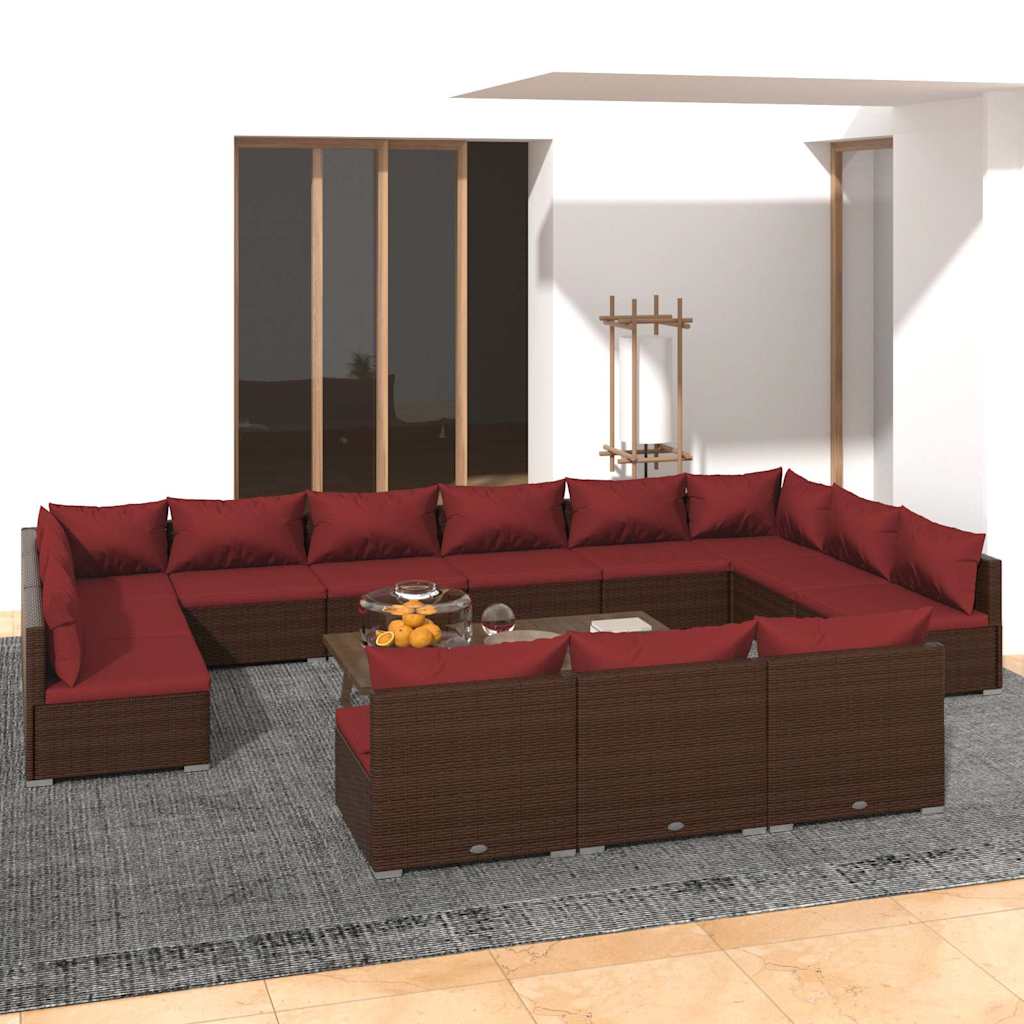 13 részes barna polyrattan kerti ülőgarnitúra párnákkal