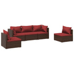 5 részes barna polyrattan kerti ülőgarnitúra párnákkal 2