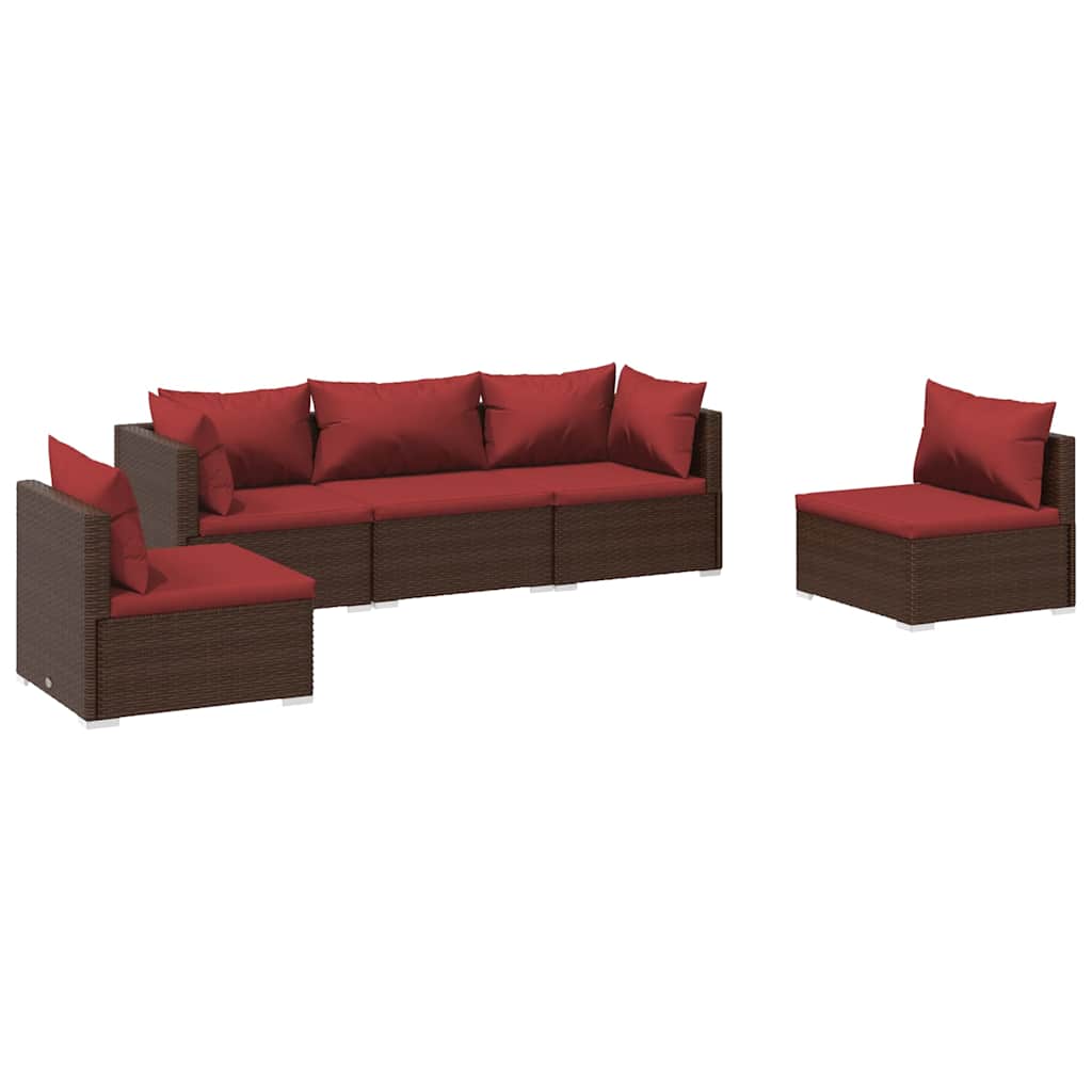 5 részes barna polyrattan kerti ülőgarnitúra párnákkal 2