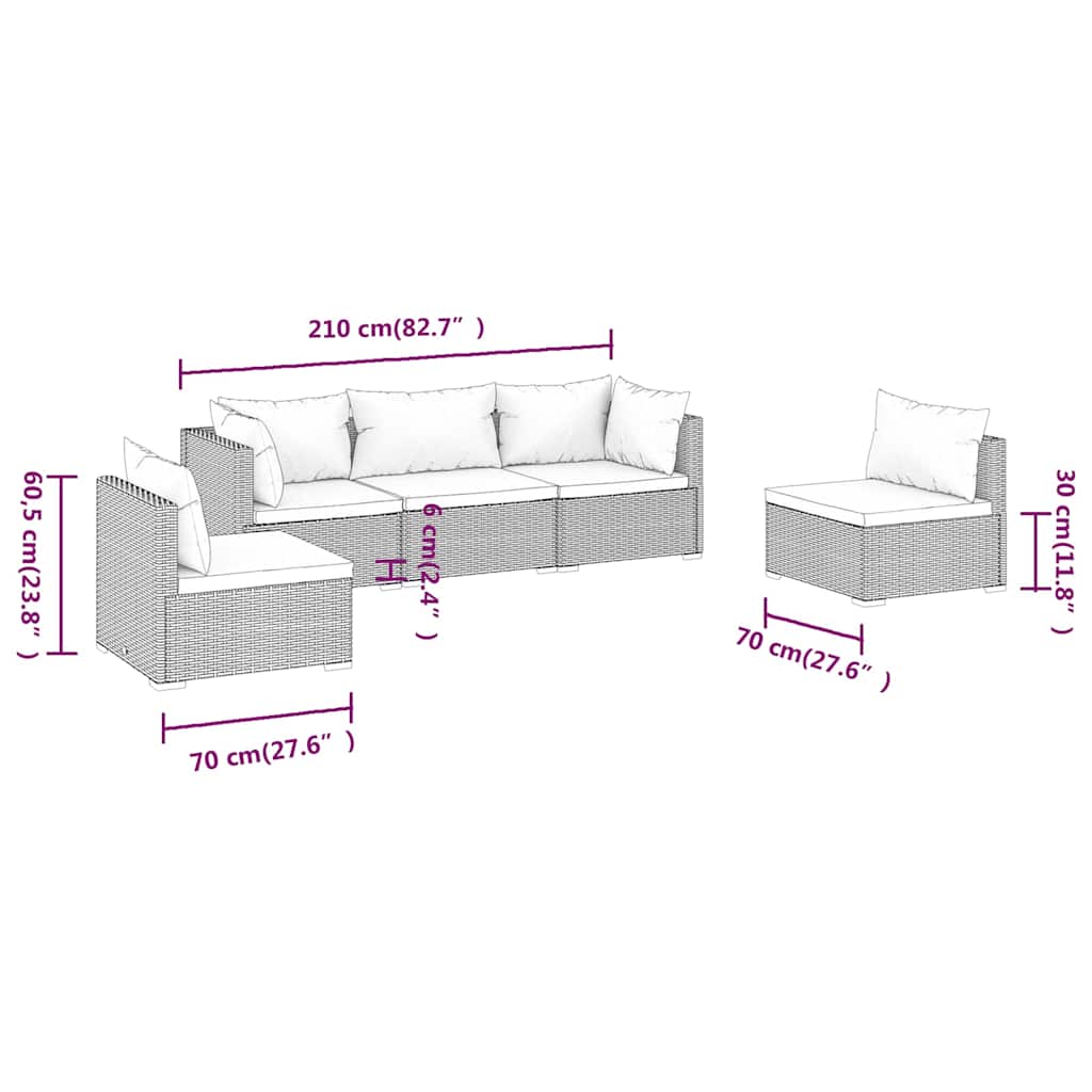 5 részes barna polyrattan kerti ülőgarnitúra párnákkal 7