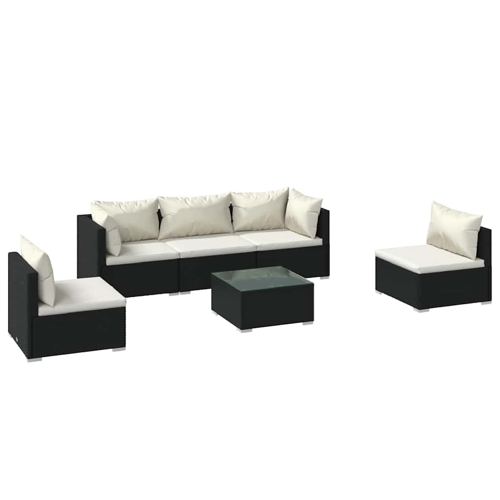 6 részes fekete polyrattan kerti ülőgarnitúra párnákkal 2
