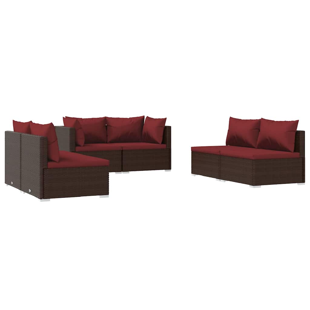 6 részes barna polyrattan kerti ülőgarnitúra párnákkal 2