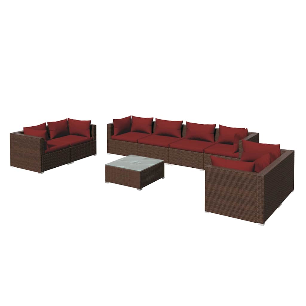 9 részes barna polyrattan kerti ülőgarnitúra párnákkal 2
