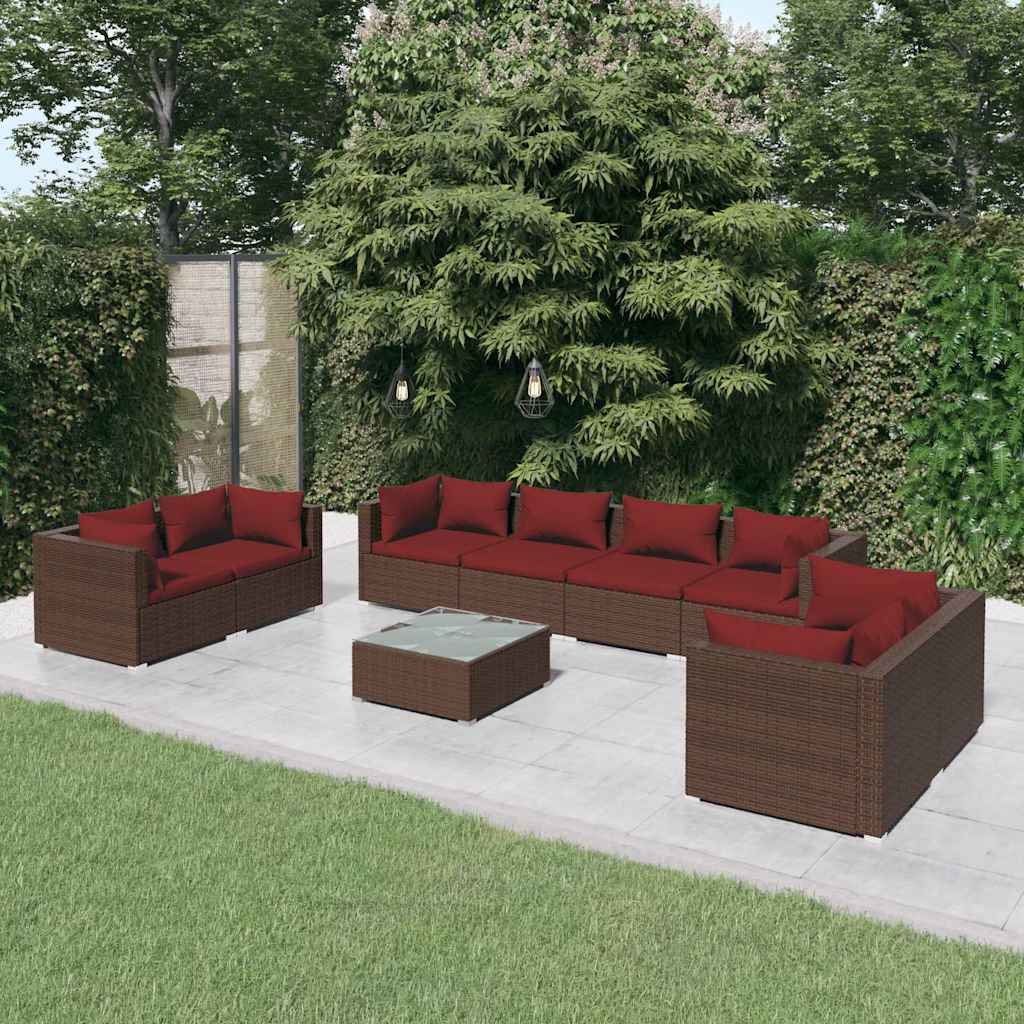 9 részes barna polyrattan kerti ülőgarnitúra párnákkal