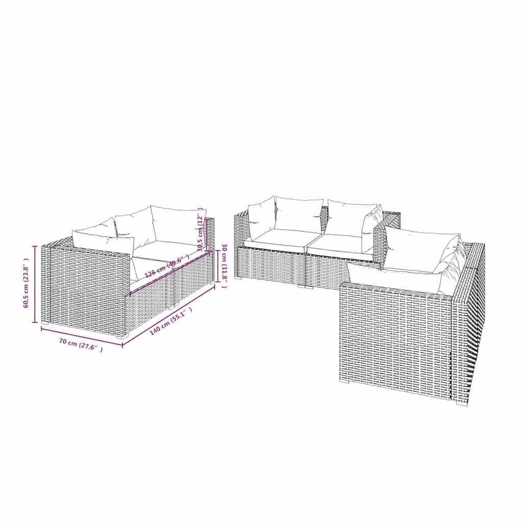 6 részes barna polyrattan kerti ülőgarnitúra párnákkal 5