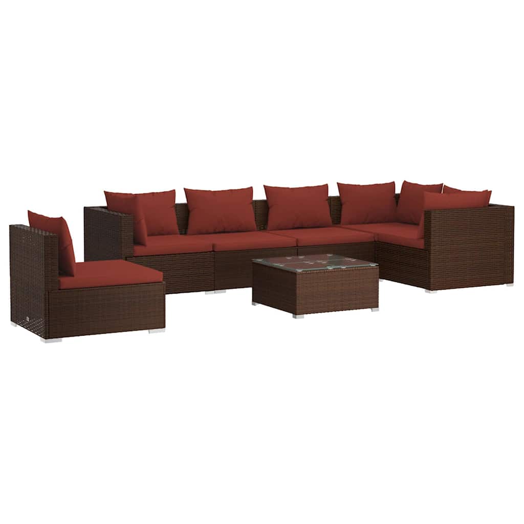 7 részes barna polyrattan kerti ülőgarnitúra párnákkal 2