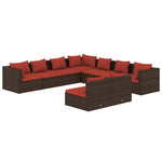 9 részes barna polyrattan kerti ülőgarnitúra párnákkal 2