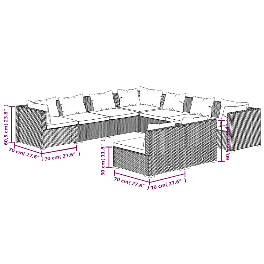 9 részes barna polyrattan kerti ülőgarnitúra párnákkal 7