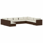 10 részes barna polyrattan kerti bútorszett párnákkal 2