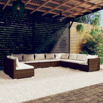 10 részes barna polyrattan kerti bútorszett párnákkal