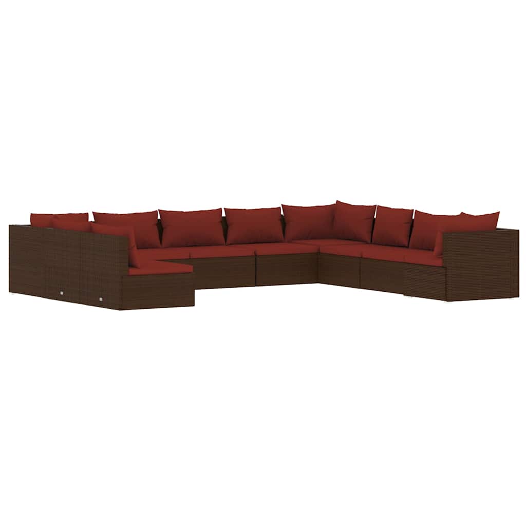 10 részes barna polyrattan kerti bútorszett párnákkal 2