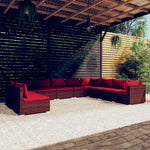 10 részes barna polyrattan kerti bútorszett párnákkal