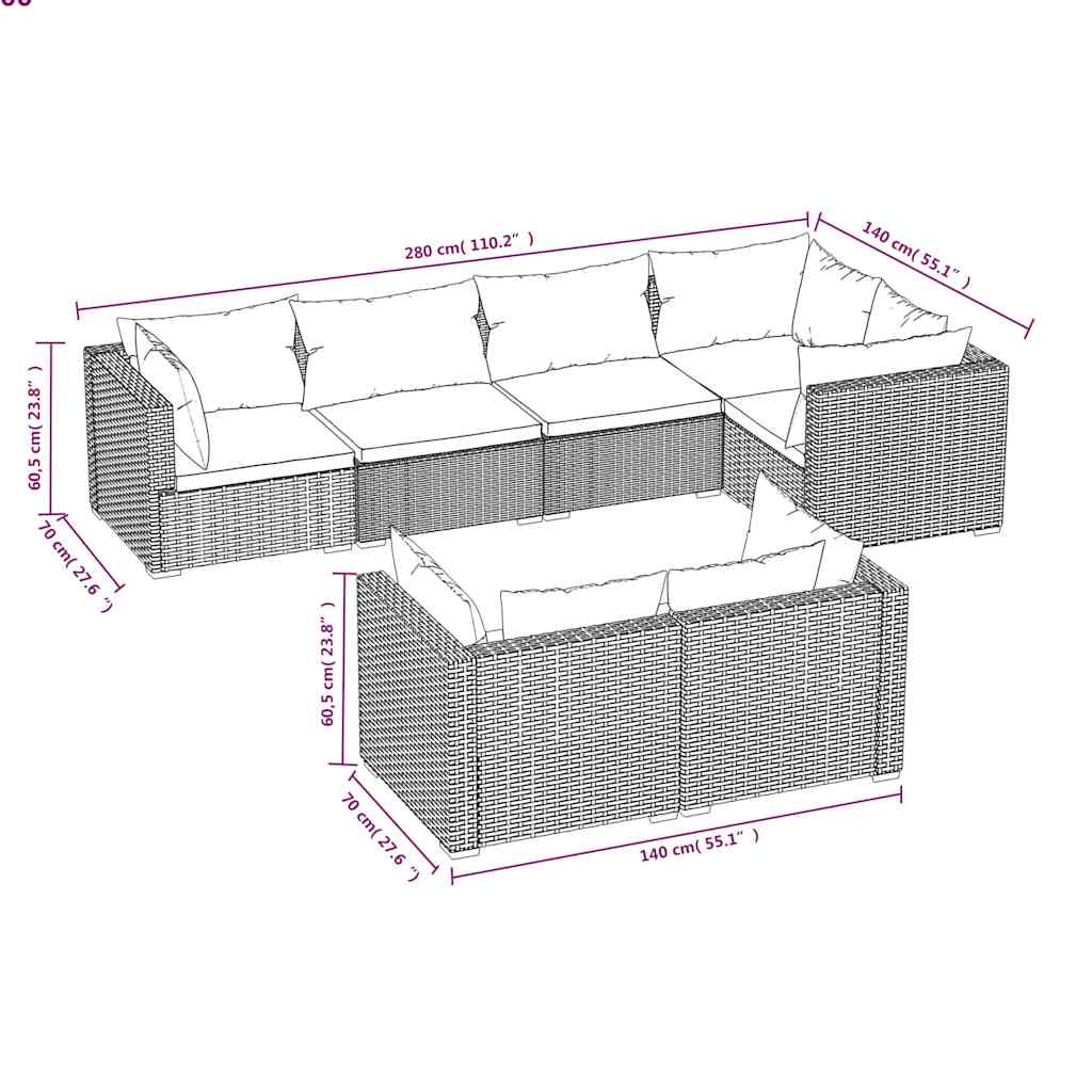 7 részes fekete polyrattan kerti ülőgarnitúra párnákkal 5