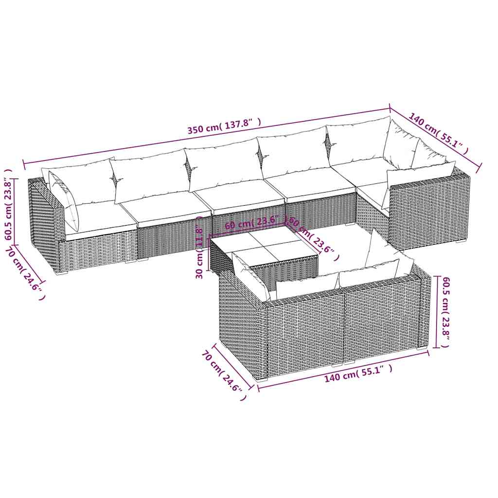 9 részes fekete polyrattan kerti ülőgarnitúra párnákkal 6
