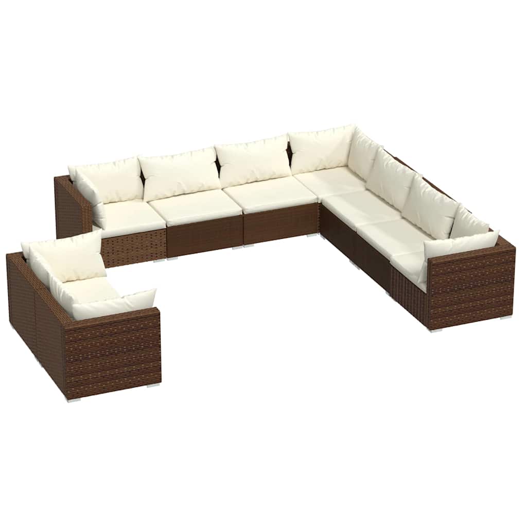 9 részes barna polyrattan kerti ülőgarnitúra párnákkal 2