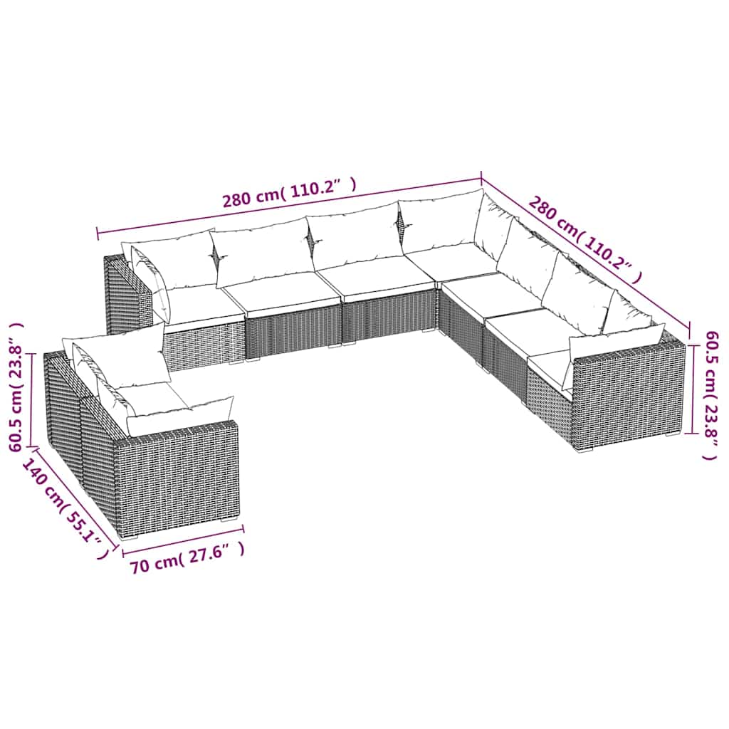 9 részes barna polyrattan kerti ülőgarnitúra párnákkal 5