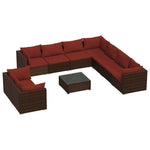 10 részes barna polyrattan kerti bútorszett párnákkal 2