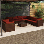 10 részes barna polyrattan kerti bútorszett párnákkal