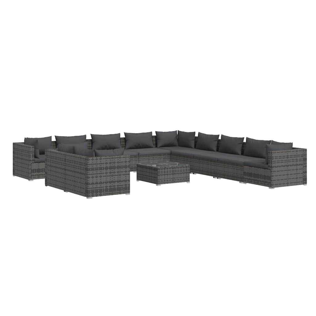 12 részes szürke polyrattan kerti ülőgarnitúra párnákkal 2