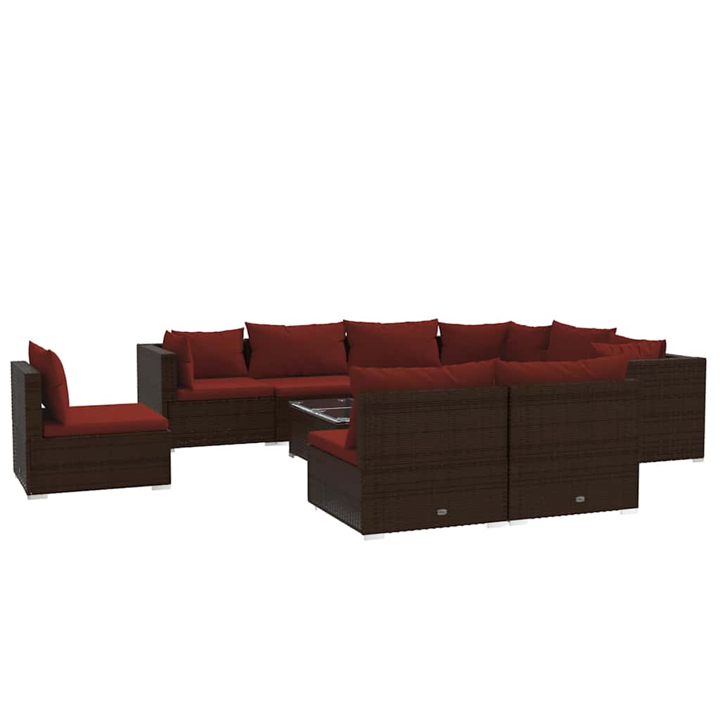 10 részes barna polyrattan kerti ülőgarnitúra párnákkal 2