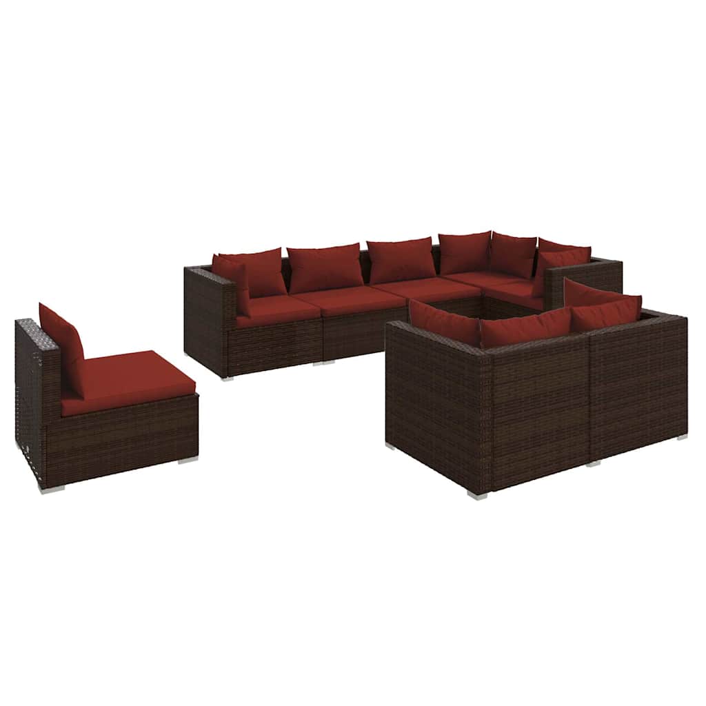 8 részes barna polyrattan kerti ülőgarnitúra párnákkal 2