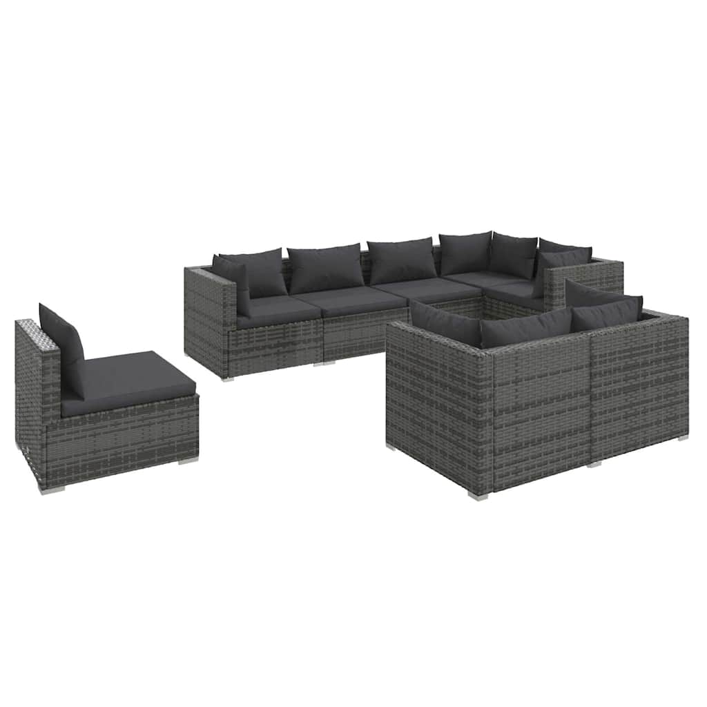 8 részes szürke polyrattan kerti ülőgarnitúra párnákkal 2