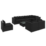 9 részes fekete polyrattan kerti ülőgarnitúra párnákkal 2