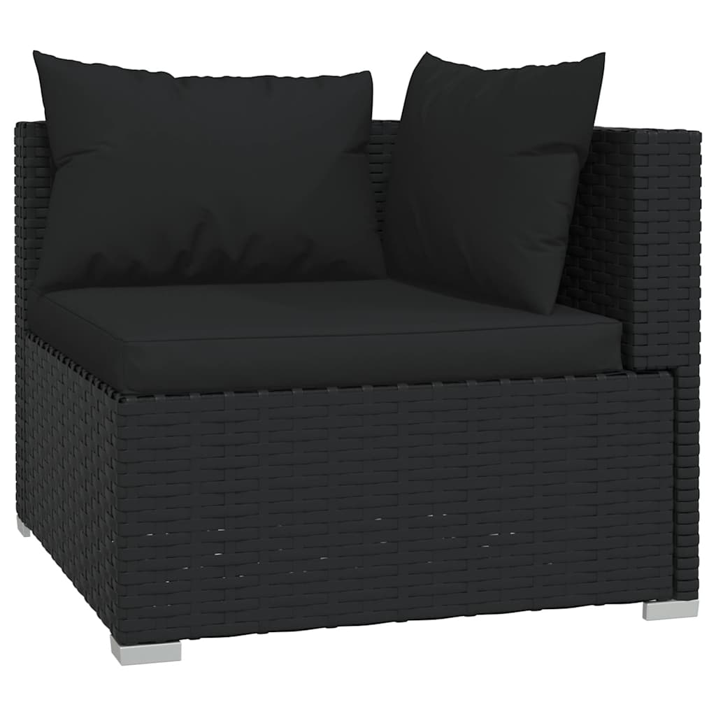 9 részes fekete polyrattan kerti ülőgarnitúra párnákkal 3