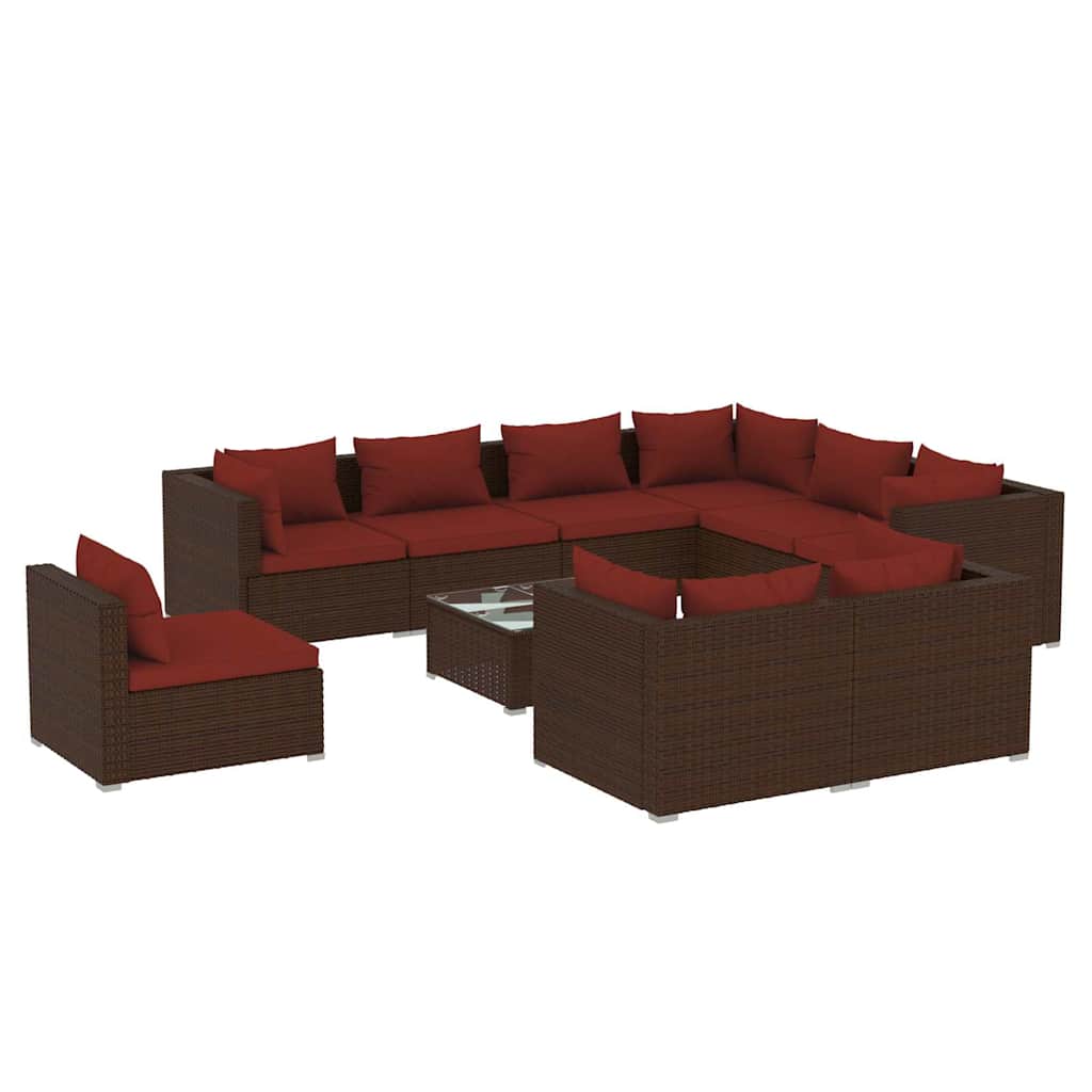 10 részes barna polyrattan kerti bútorszett párnákkal 2