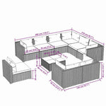 10 részes barna polyrattan kerti bútorszett párnákkal 6