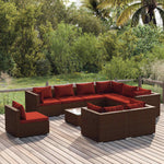 10 részes barna polyrattan kerti bútorszett párnákkal
