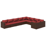 9 részes barna polyrattan kerti ülőgarnitúra párnákkal 2