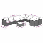 10 részes fekete polyrattan kerti ülőgarnitúra párnákkal 9