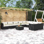 10 részes fekete polyrattan kerti ülőgarnitúra párnákkal