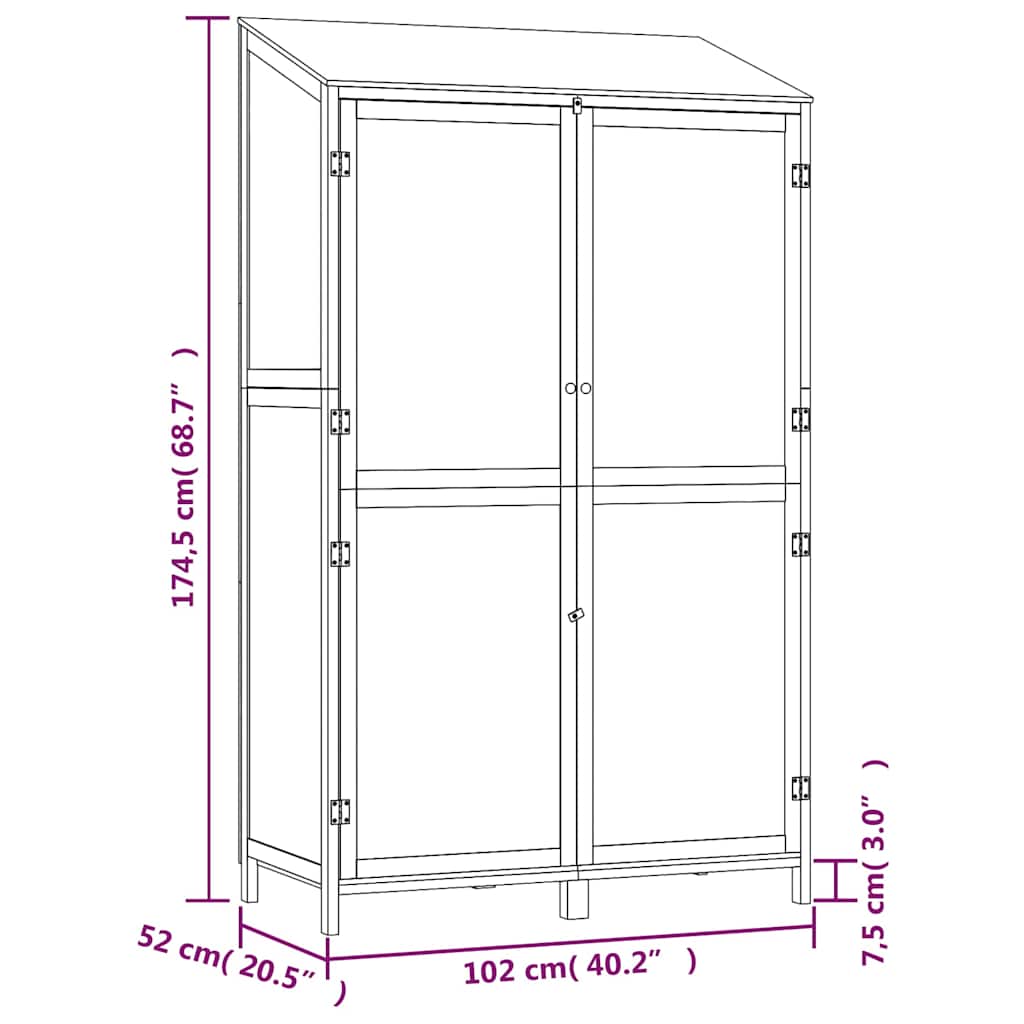 Antracit tömör fenyőfa kerti fészer 102x52x174,5 cm 8