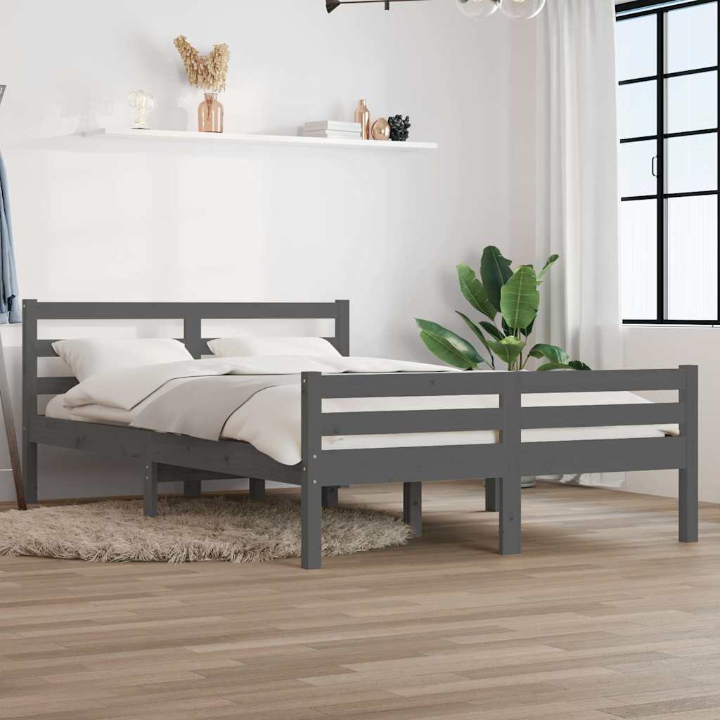 King Size szürke tömör fa ágykeret 150 x 200 cm