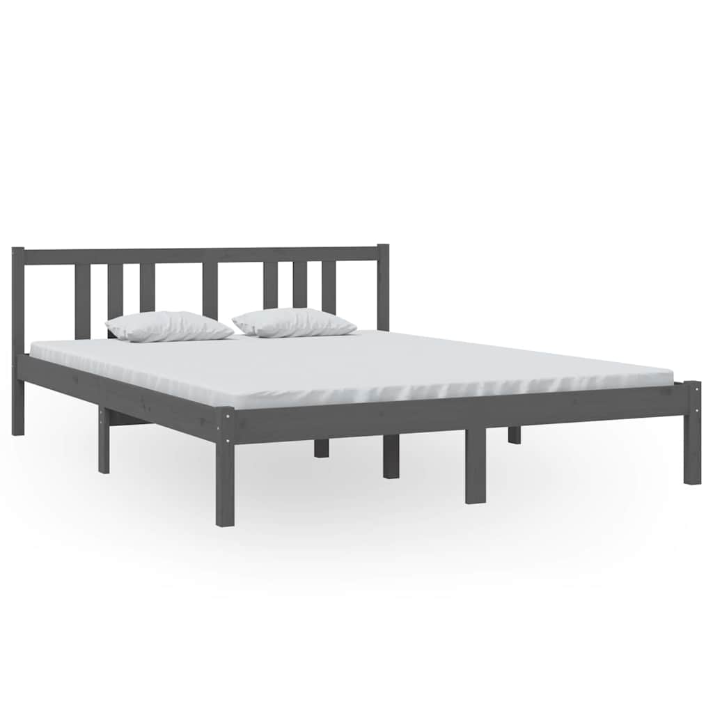 King Size szürke tömör fa ágykeret 150 x 200 cm 2