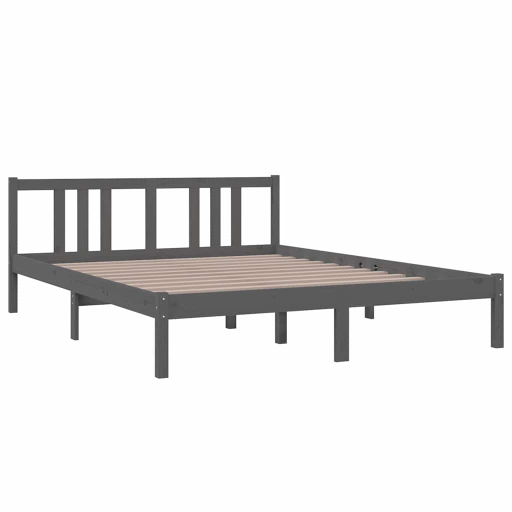 King Size szürke tömör fa ágykeret 150 x 200 cm 3