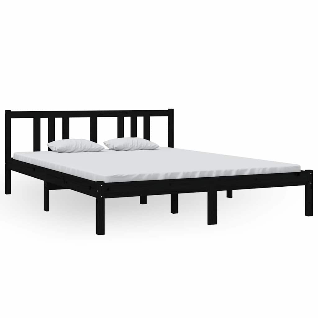King Size fekete tömör fa ágykeret 150 x 200 cm 2