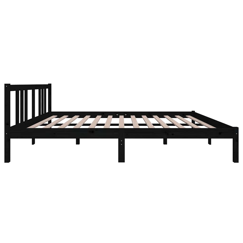 King Size fekete tömör fa ágykeret 150 x 200 cm 5