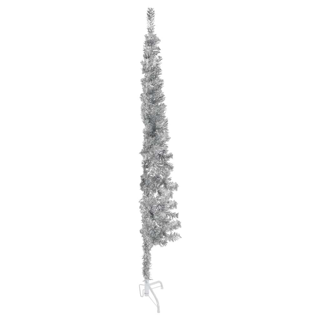 Ezüst vékony fél műkarácsonyfa állvánnyal 150 cm 2