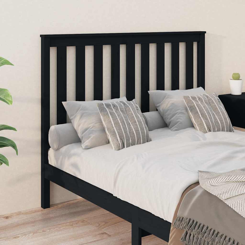 Fekete tömör fenyőfa ágyfejtámla 126 x 6 x 101 cm 4