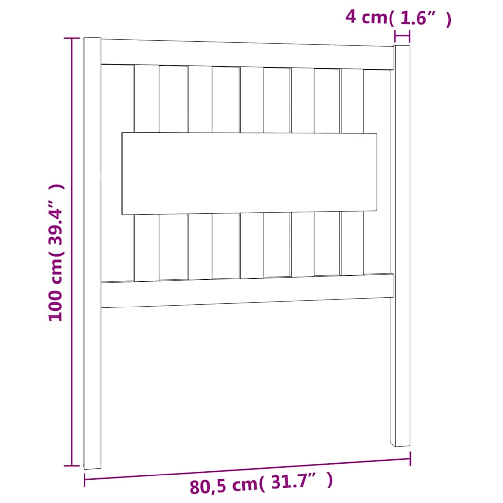 Fekete tömör fenyőfa ágyfejtámla 80,5 x 4 x 100 cm 6