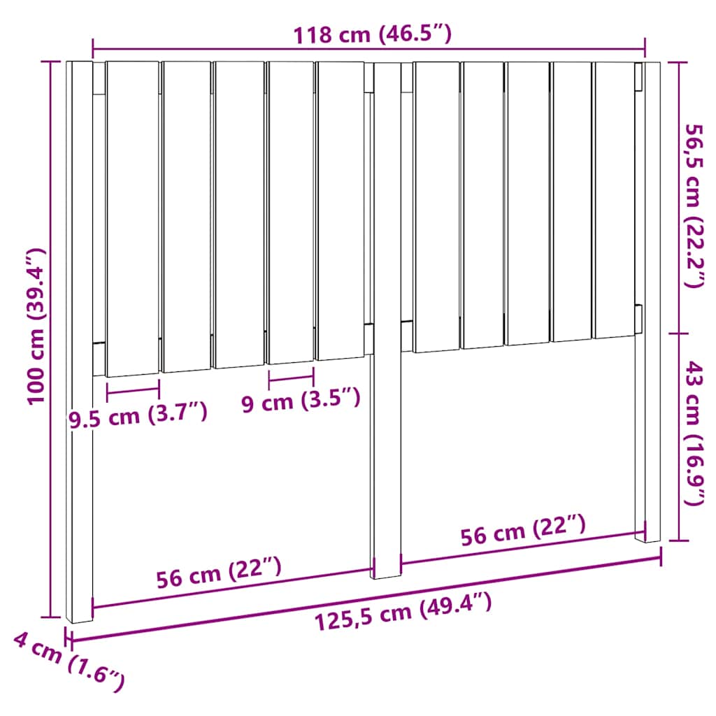 Fekete tömör fenyőfa ágyfejtámla 125,5 x 4 x 100 cm 6