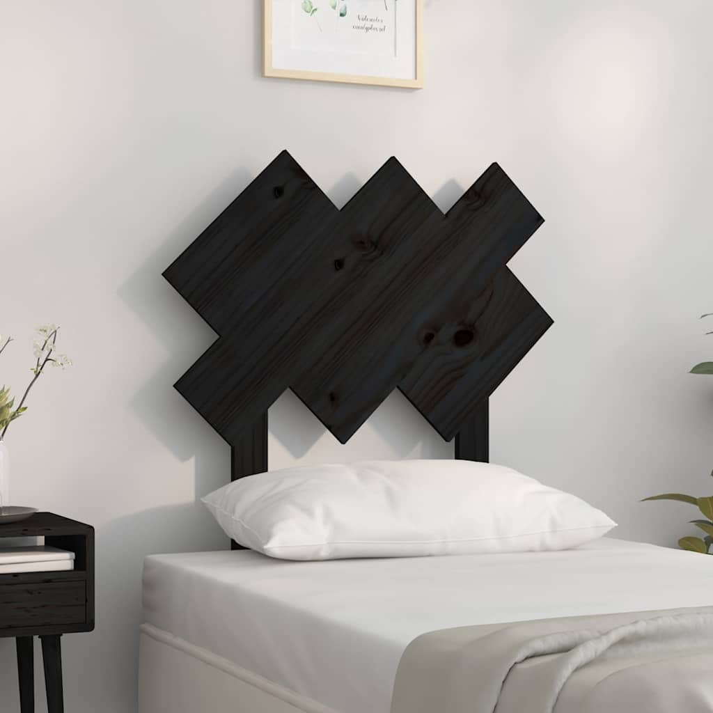 Fekete tömör fenyőfa ágyfejtámla 72,5x3x81 cm