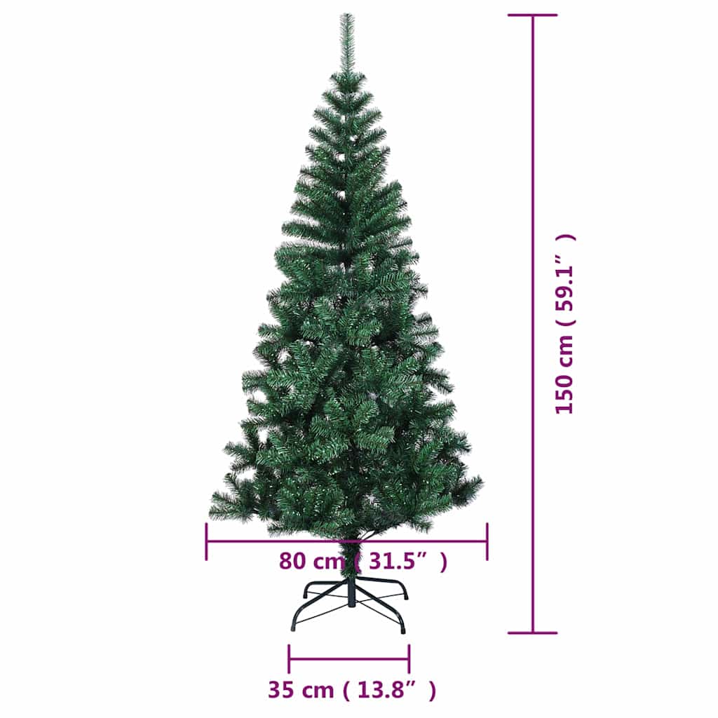 Zöld PVC műkarácsonyfa irizáló csúcsokkal 150 cm 8