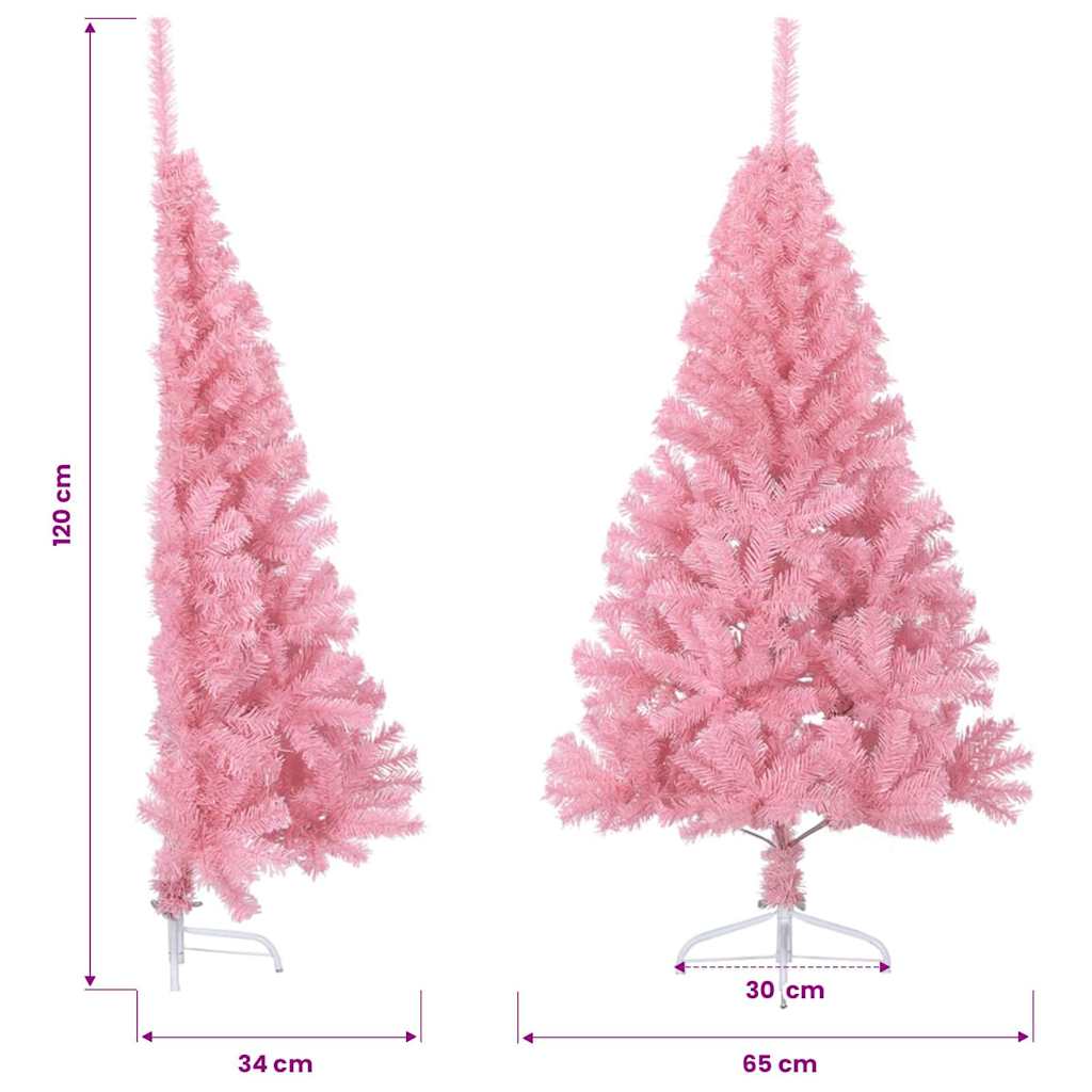 Rózsaszín PVC fél műkarácsonyfa állvánnyal 120 cm 10