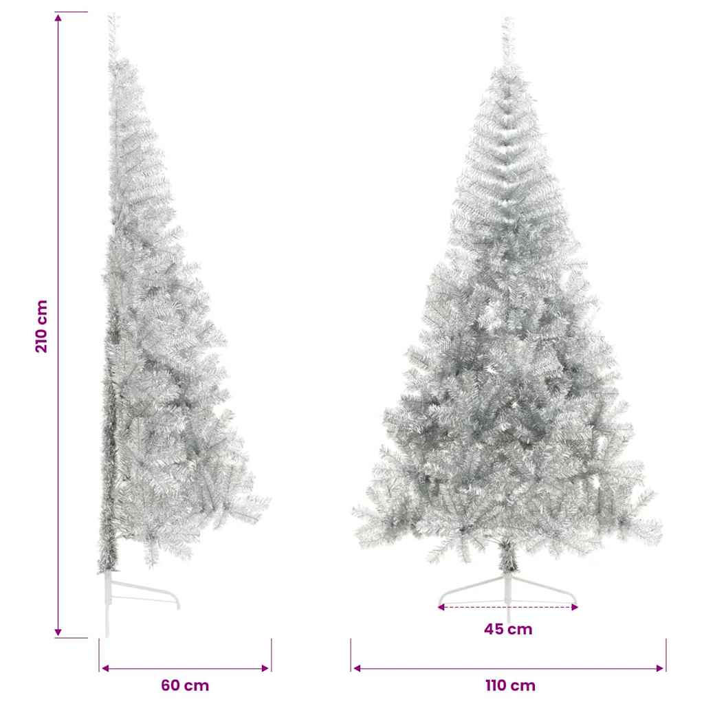 Ezüstszínű PET fél műkarácsonyfa állvánnyal 210 cm 9